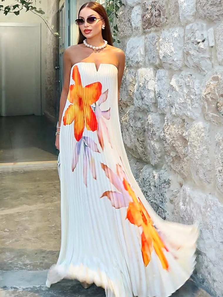 Bergamot | Orange Floral Satin Sweetheart Maxi Dress 1