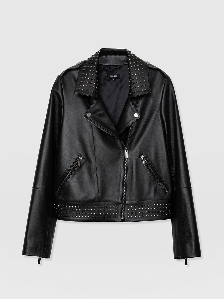 Bonham Studded Biker Jacket - Black 7