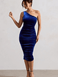 Back For More | Cobalt Blue One Shoulder Ruched Midi Dress - thumbnail 6