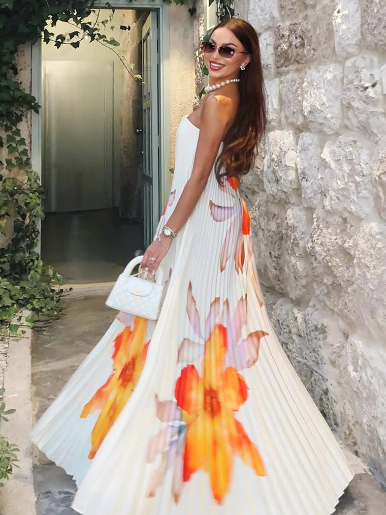 Bergamot | Orange Floral Satin Sweetheart Maxi Dress 2