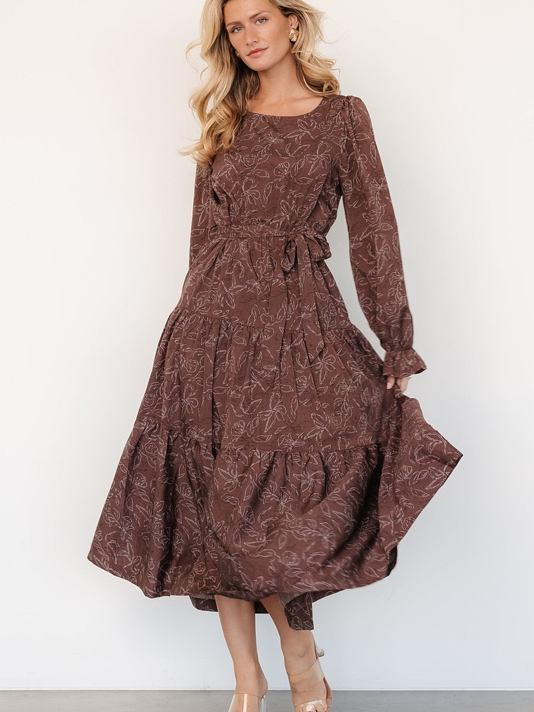 Ashlyn Long Sleeve Dress | Brown Print 3