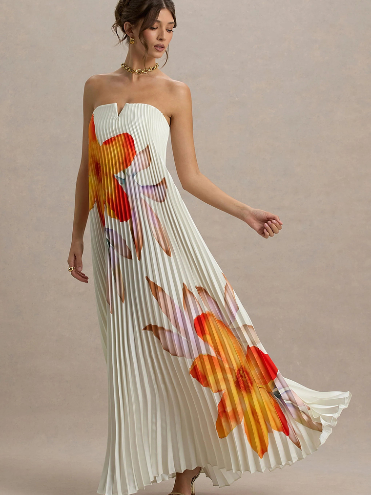 Bergamot | Orange Floral Satin Sweetheart Maxi Dress 3