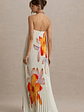 Bergamot | Orange Floral Satin Sweetheart Maxi Dress - thumbnail 4