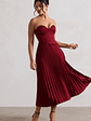 Bordeaux | Berry Satin Corset Style Midi Dress - thumbnail 1