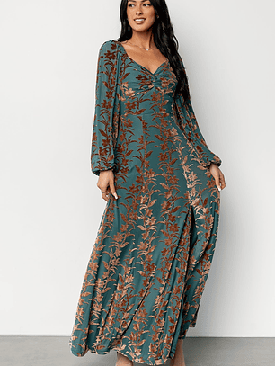 Aurora Velvet Maxi Dress | Jade + Bronze Floral