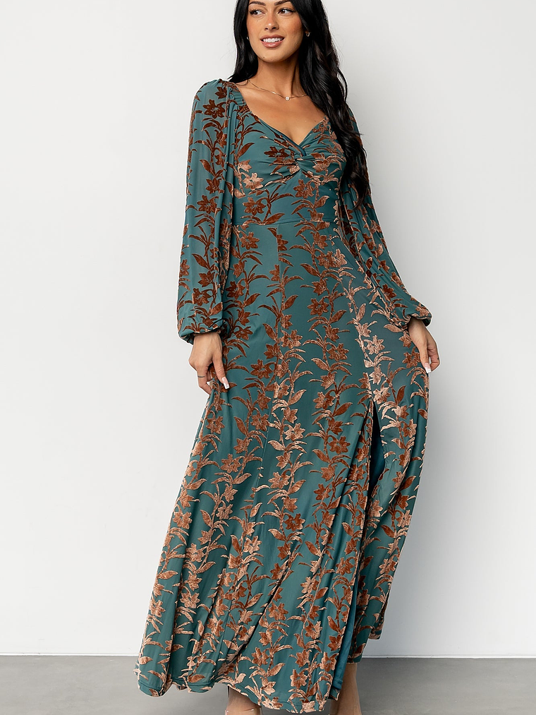 Aurora Velvet Maxi Dress | Jade + Bronze Floral 1