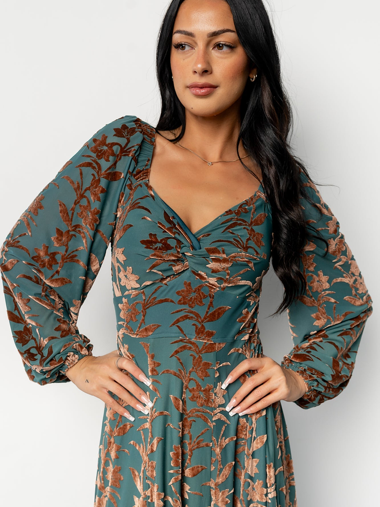 Aurora Velvet Maxi Dress | Jade + Bronze Floral 2