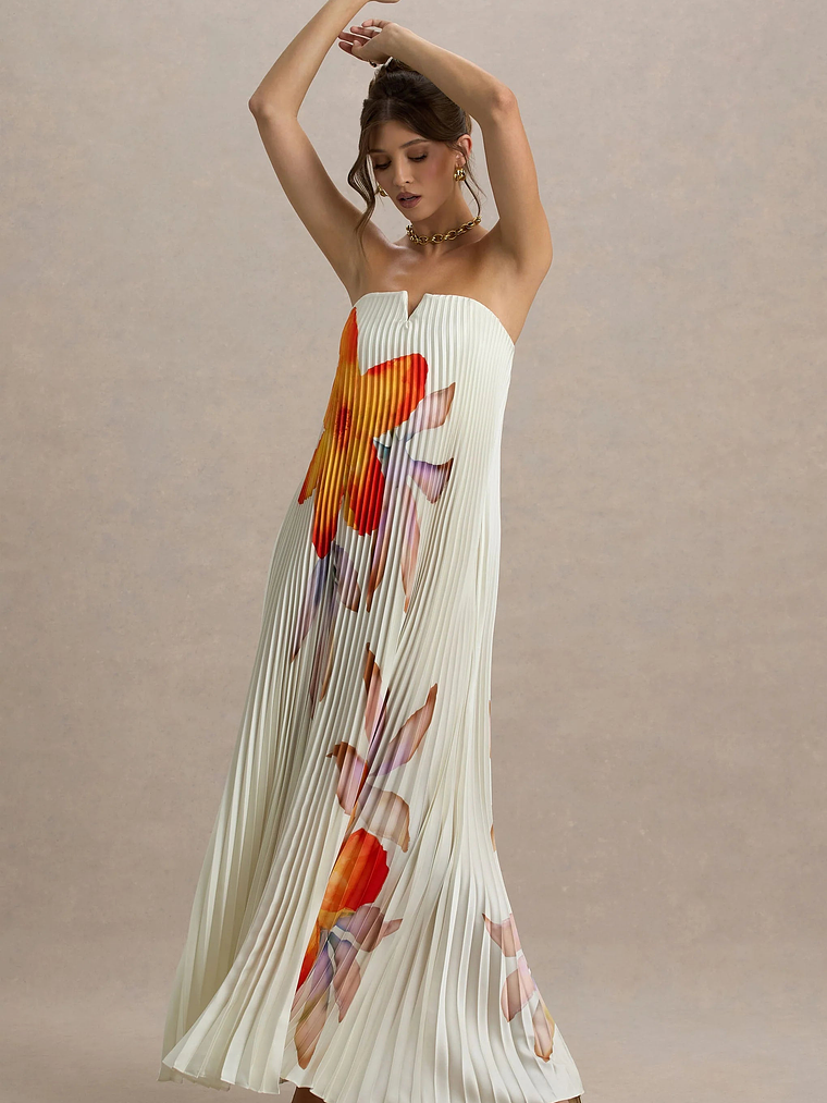 Bergamot | Orange Floral Satin Sweetheart Maxi Dress 7