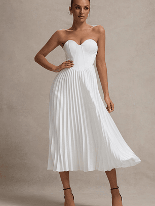 Bordeaux | Cream Satin Corset Style Midi Dress