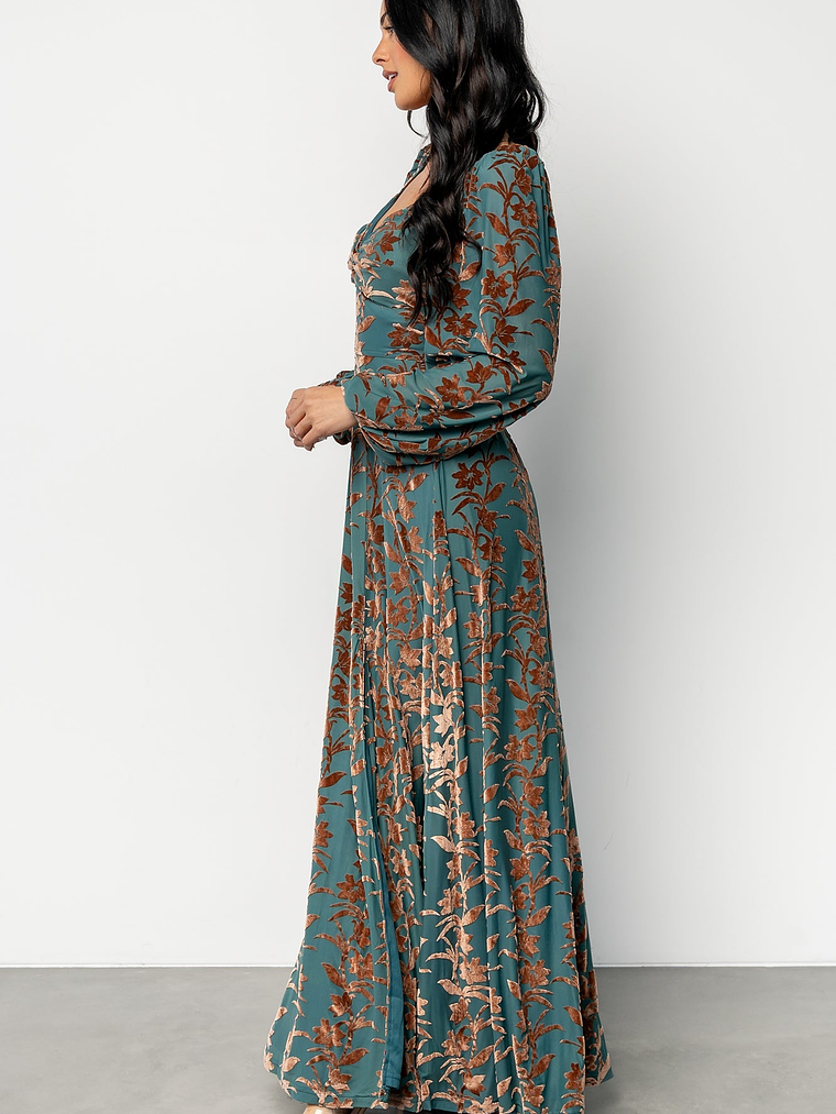 Aurora Velvet Maxi Dress | Jade + Bronze Floral 3