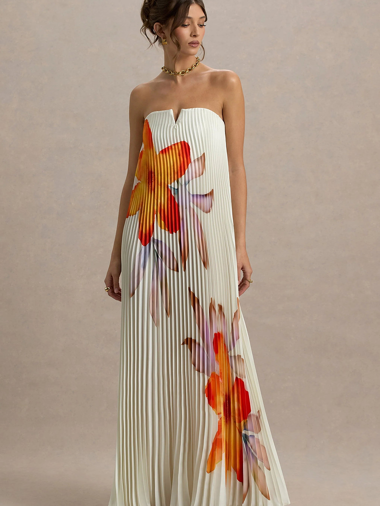 Bergamot | Orange Floral Satin Sweetheart Maxi Dress 8