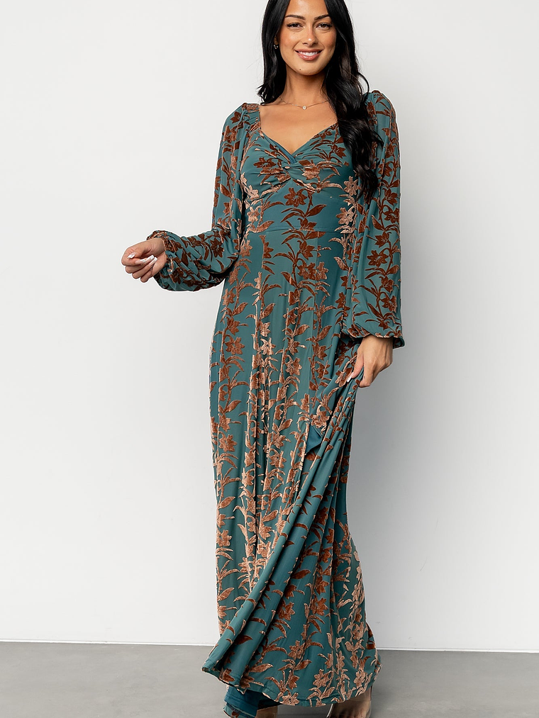 Aurora Velvet Maxi Dress | Jade + Bronze Floral 5