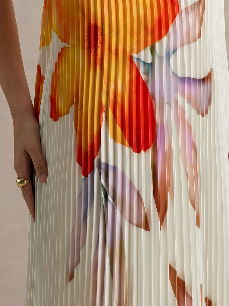 Bergamot | Orange Floral Satin Sweetheart Maxi Dress 9