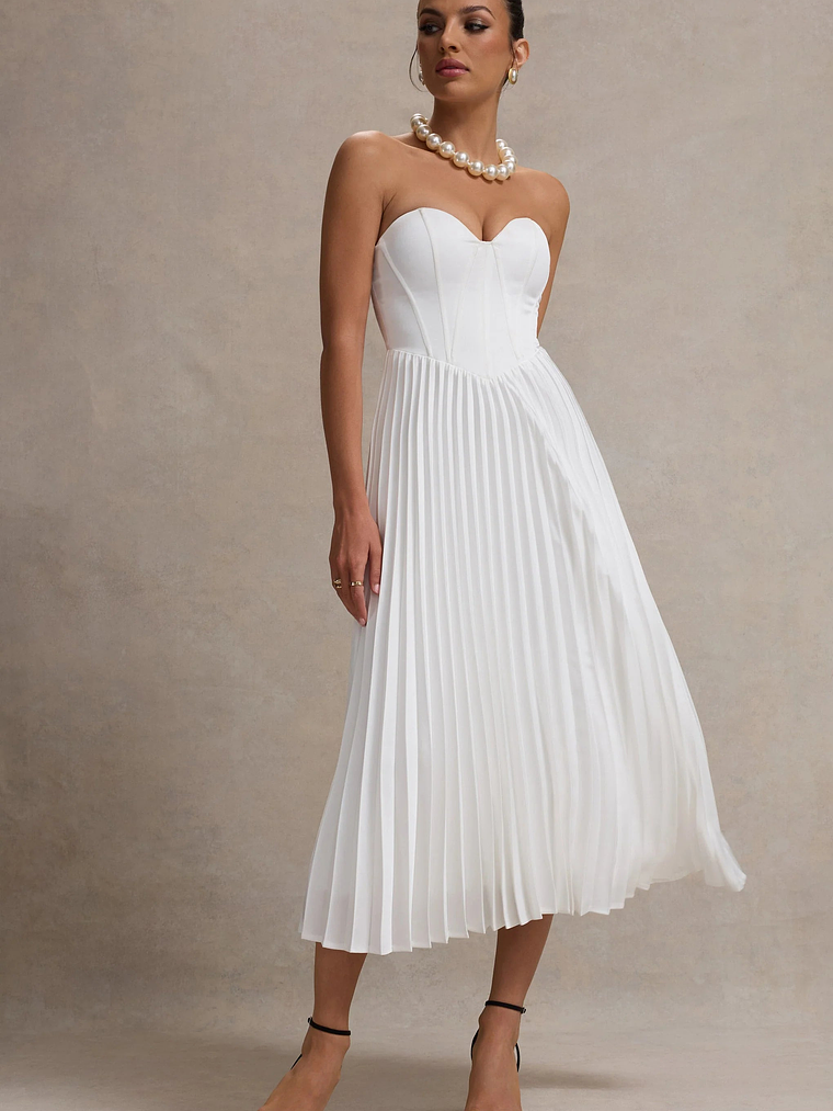 Bordeaux | Cream Satin Corset Style Midi Dress 4