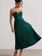 Bordeaux | Green Satin Corset Style Midi Dress - thumbnail 1
