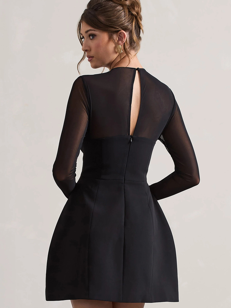Austen | Black Mesh Long-Sleeve Mini Dress 2