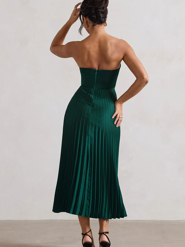 Bordeaux | Green Satin Corset Style Midi Dress 2