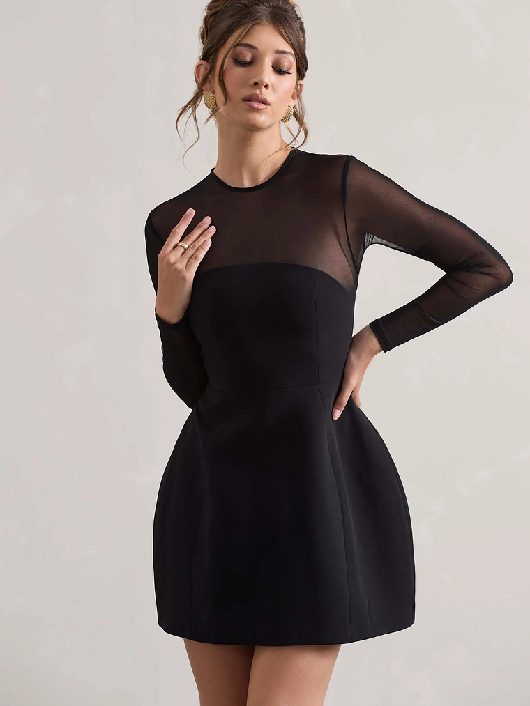 Austen | Black Mesh Long-Sleeve Mini Dress 3