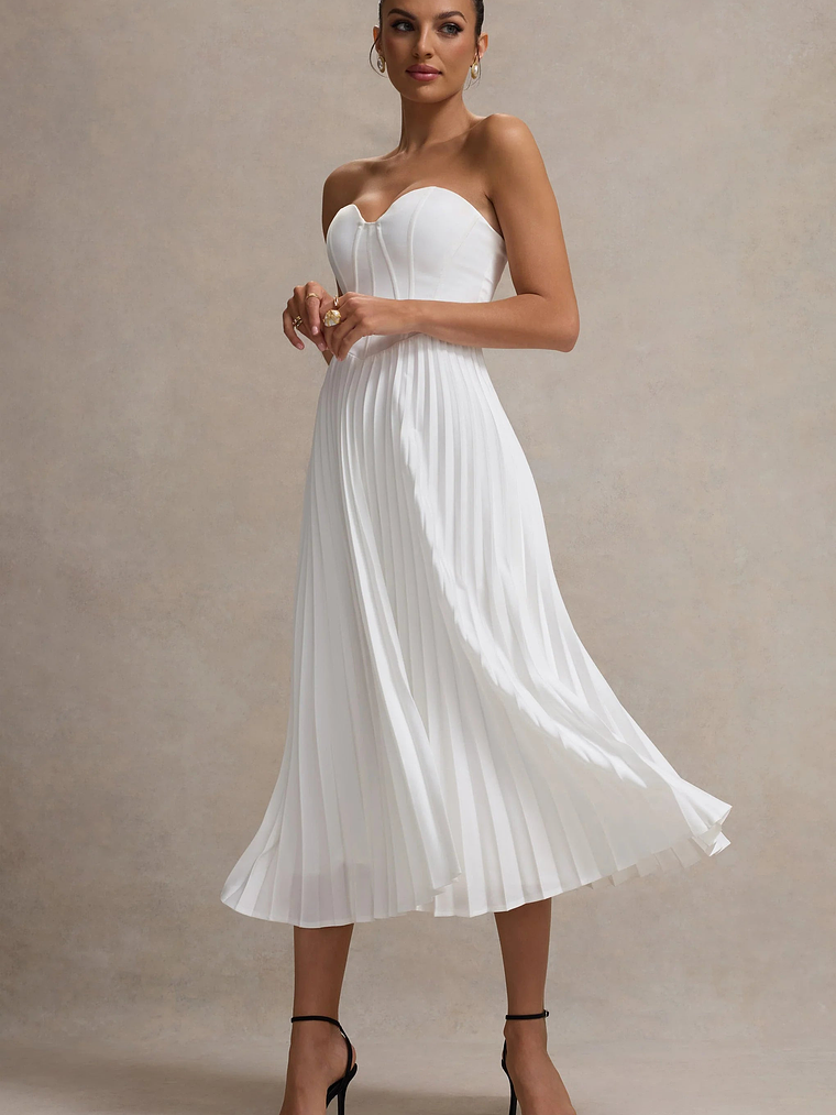 Bordeaux | Cream Satin Corset Style Midi Dress 6