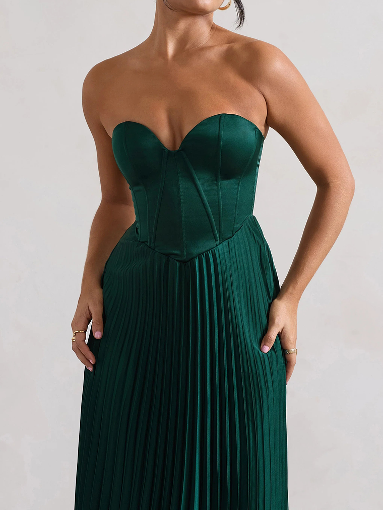Bordeaux | Green Satin Corset Style Midi Dress 3
