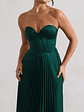 Bordeaux | Green Satin Corset Style Midi Dress - thumbnail 3