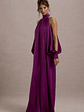 Baila | Mulberry Satin High-Neck Cape-Sleeve Maxi Dress - thumbnail 1