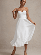 Bordeaux | Cream Satin Corset Style Midi Dress - thumbnail 7