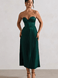 Bordeaux | Green Satin Corset Style Midi Dress - thumbnail 4