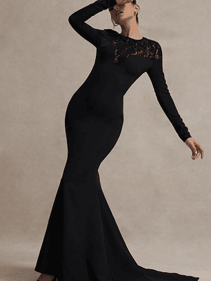 Campbell | Black Long-Sleeve Maxi Dress With Lace Detail