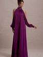 Baila | Mulberry Satin High-Neck Cape-Sleeve Maxi Dress - thumbnail 6