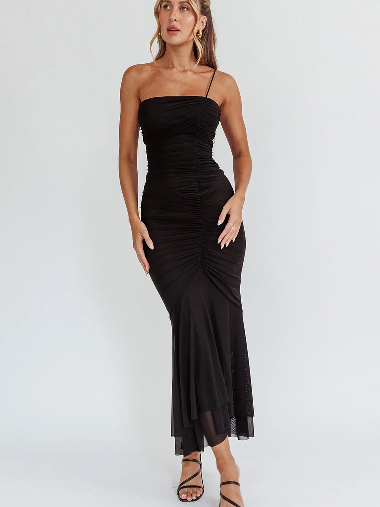 By Chance One Strap Ruched Maxi Dress Black 5