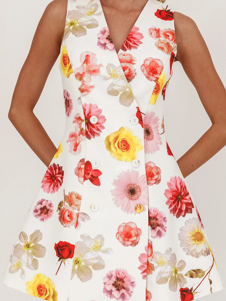 Austria Sleeveless Double Breasted Mini Dress Floral 3