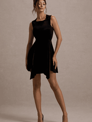 Baker | Black Velvet Draped-Hem Mini Dress