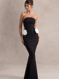 Best Of The Best | Black Strapless Fishtail Maxi Dress With Corsages - thumbnail 1