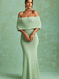 Bouclé Off-Shoulder Maxi Dress in Mint - thumbnail 1
