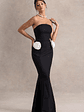 Best Of The Best | Black Strapless Fishtail Maxi Dress With Corsages - thumbnail 4