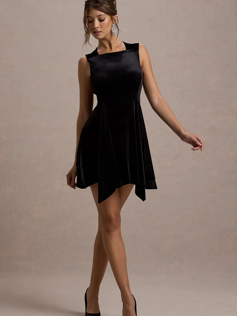 Baker | Black Velvet Draped-Hem Mini Dress 4