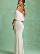 Bouclé Off-Shoulder Maxi Dress in White - thumbnail 2