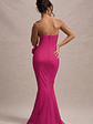 Best Of The Best | Dark Pink Strapless Fishtail Maxi Dress With Corsages - thumbnail 2