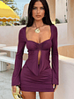 Autumn Long Sleeve Mini Dress - Plum - thumbnail 1