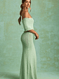 Bouclé Off-Shoulder Maxi Dress in Mint - thumbnail 3