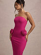 Best Of The Best | Dark Pink Strapless Fishtail Maxi Dress With Corsages - thumbnail 3