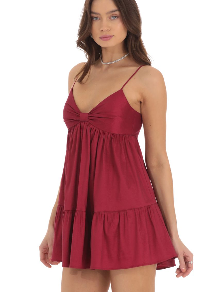Bow Babydoll Dress in Maroon 1