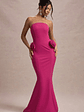 Best Of The Best | Dark Pink Strapless Fishtail Maxi Dress With Corsages - thumbnail 4