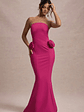 Best Of The Best | Dark Pink Strapless Fishtail Maxi Dress With Corsages - thumbnail 5