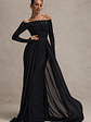 Astoria | Black Lace Bardot Maxi Dress With Chiffon Skirt - thumbnail 1