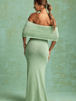 Bouclé Off-Shoulder Maxi Dress in Mint - thumbnail 5