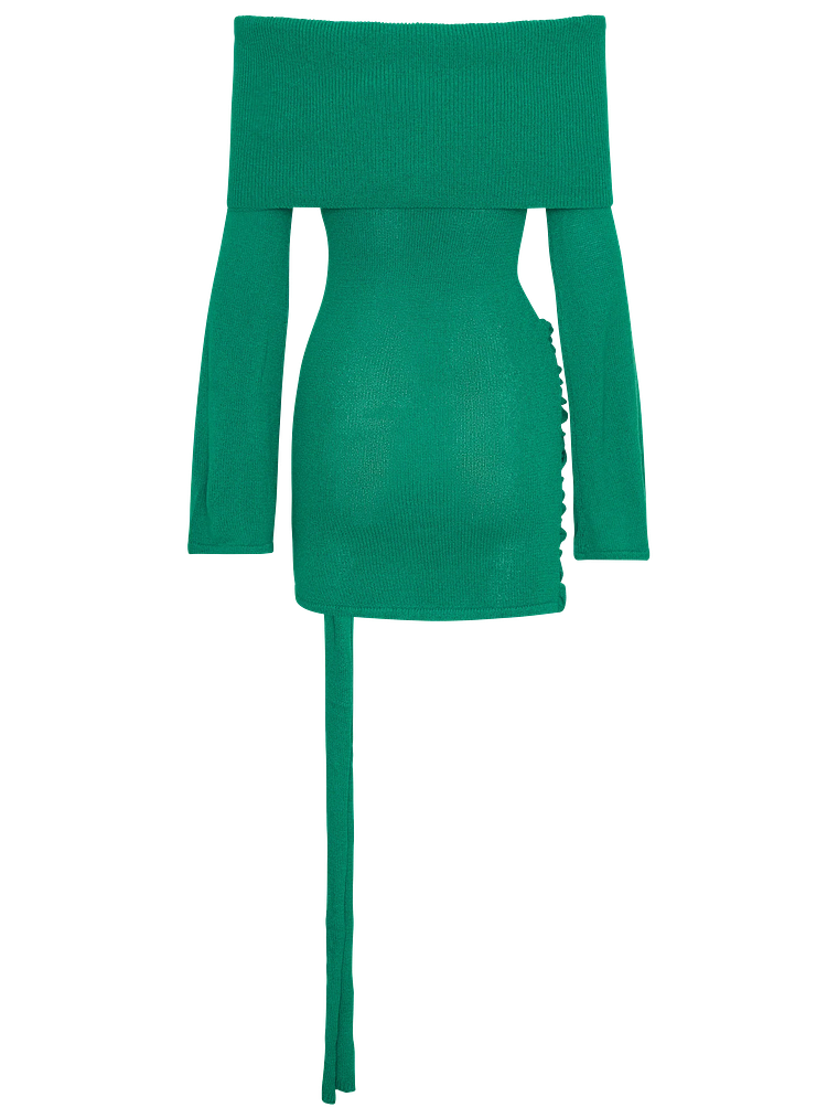 Camryn Off Shoulder Tie Knit Mini Dress - Green 7