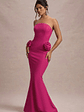 Best Of The Best | Dark Pink Strapless Fishtail Maxi Dress With Corsages - thumbnail 6