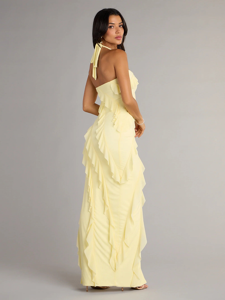 Blake Mesh Halter Slit Ruffle Formal Dress 2